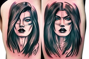 Woman surreal portrait half cyberpunk style tattoo idea