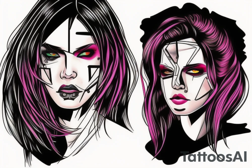 Woman portrait half cyberpunk style tattoo idea