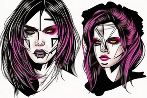 Woman portrait half cyberpunk style tattoo idea
