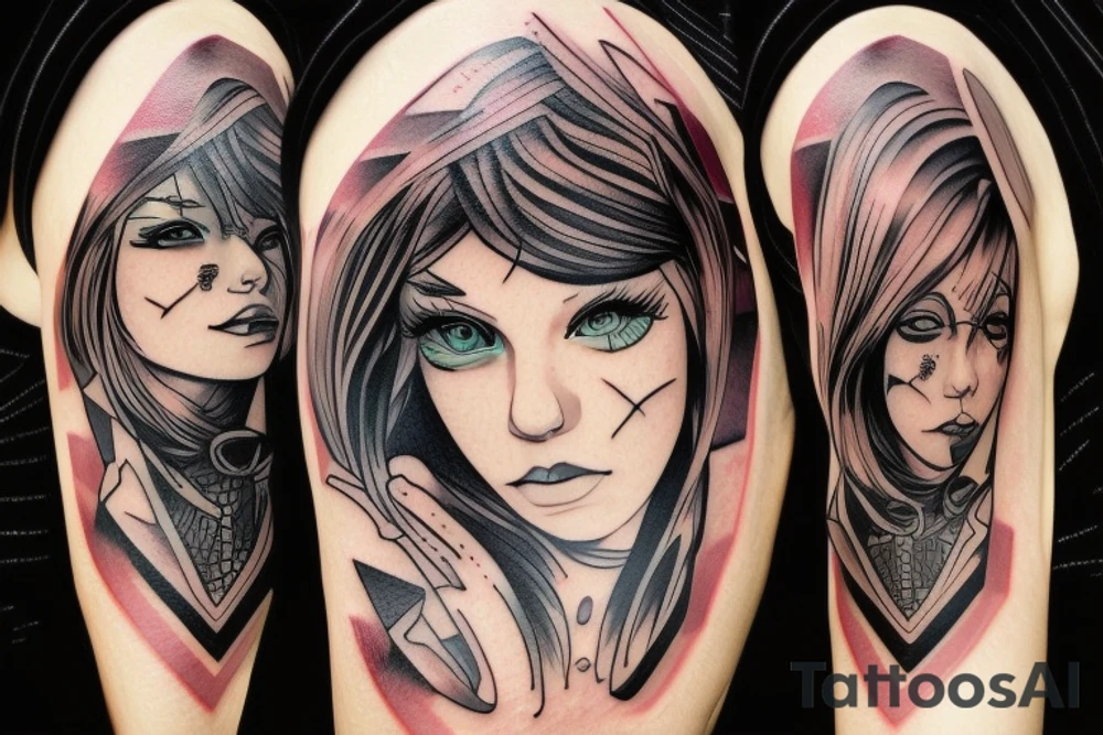 Woman portrait half cyberpunk style tattoo idea