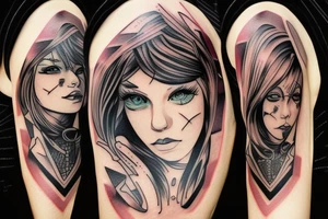 Woman portrait half cyberpunk style tattoo idea