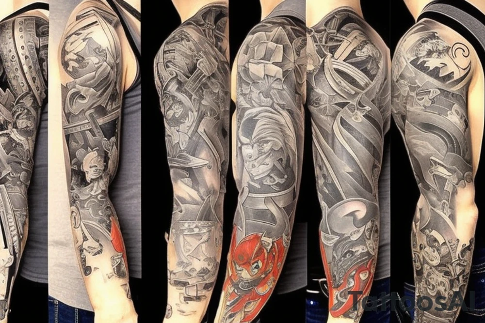 Gaming sleeve lots of different aspects from different games tattoo idea