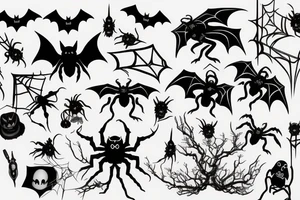 Spooky Halloween with rat, bat, and spiders tattoo idea