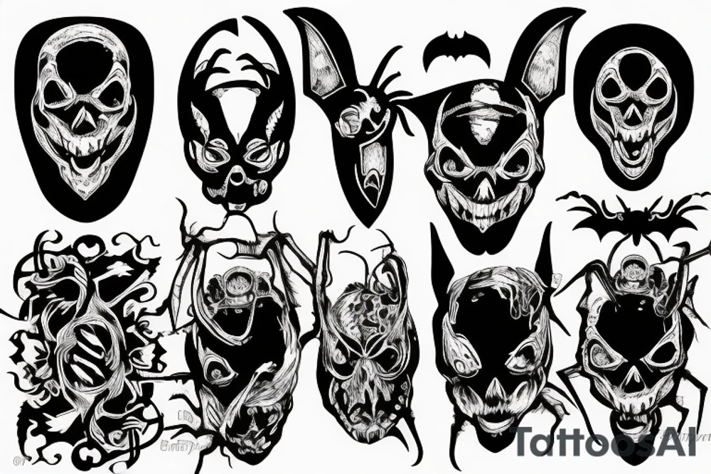 Spooky Halloween with rat, bat, and spiders tattoo idea