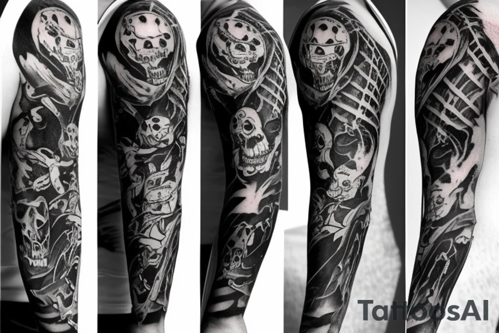 Spooky Halloween sleeve with rat, bat, and spiders tattoo idea
