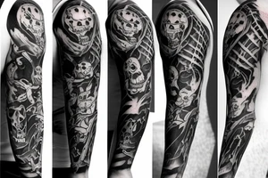 Spooky Halloween sleeve with rat, bat, and spiders tattoo idea