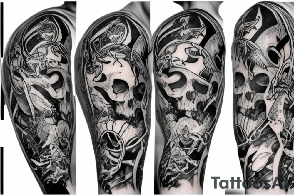 sleeve with bones, rat, bat, and spiders tattoo idea sleeve with bones, rat, bat, and spiders tattoo idea