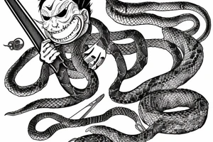 a strange relative laughs at a snake wrapped around a sword tattoo idea
