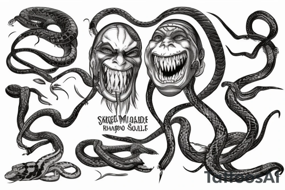 a strange relative laughs at a snake wrapped around a sword tattoo idea