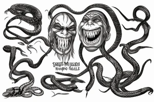 a strange relative laughs at a snake wrapped around a sword tattoo idea