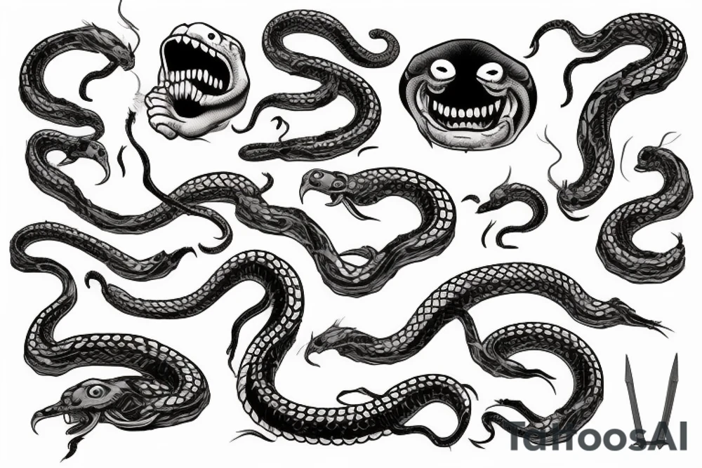 a strange relative laughs at a snake wrapped around a sword tattoo idea