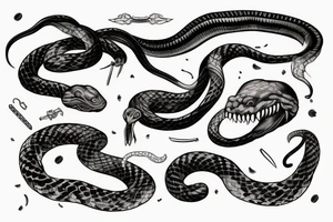 a strange relative laughs at a snake wrapped around a sword tattoo idea