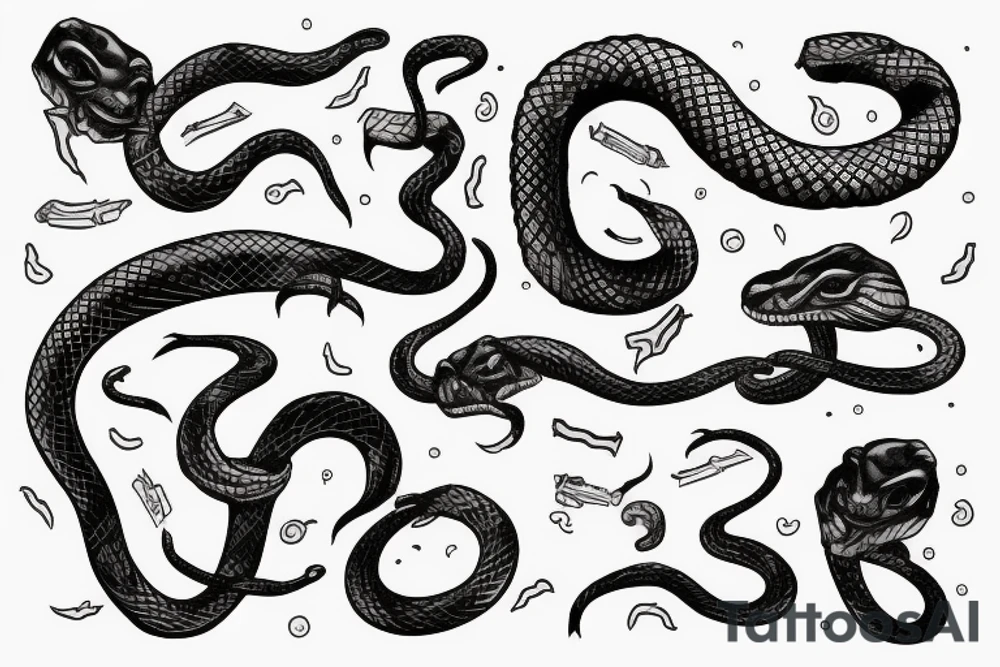 a strange relative laughs at a snake wrapped around a sword tattoo idea