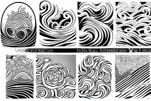 Sunset, waves, forest tattoo idea