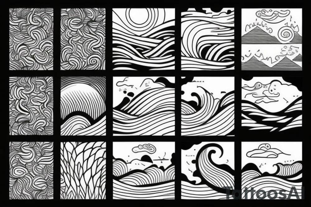 Sunset, waves, forest tattoo idea
