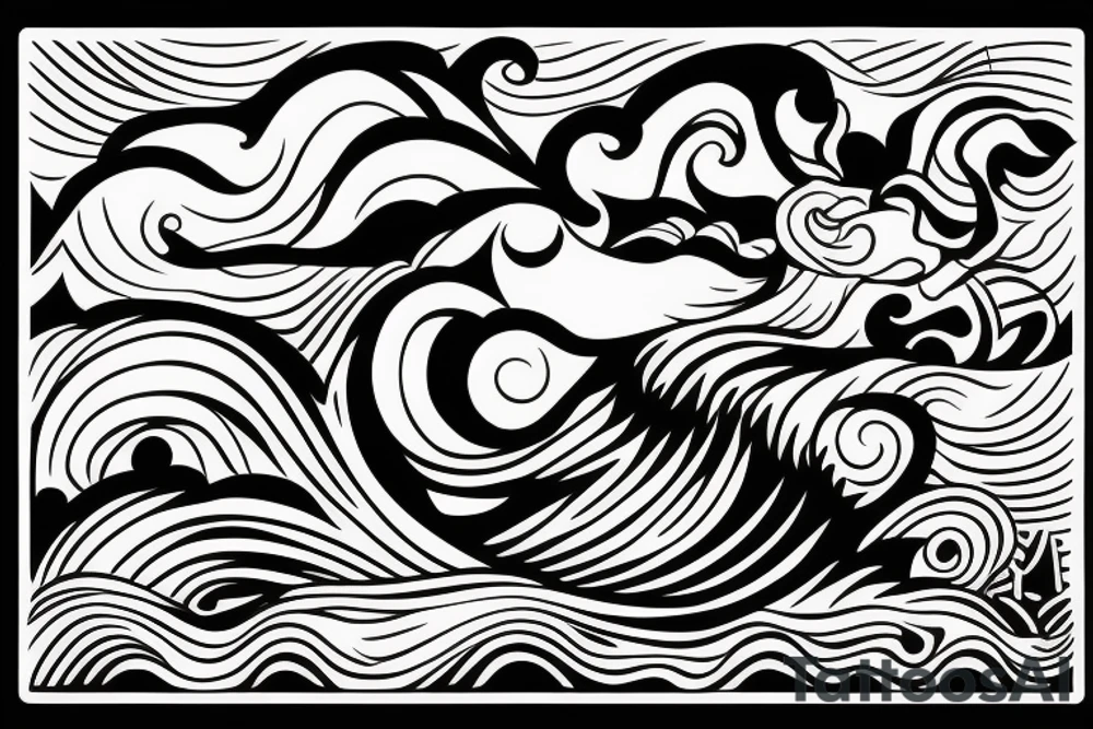 Sunset, waves, forest tattoo idea