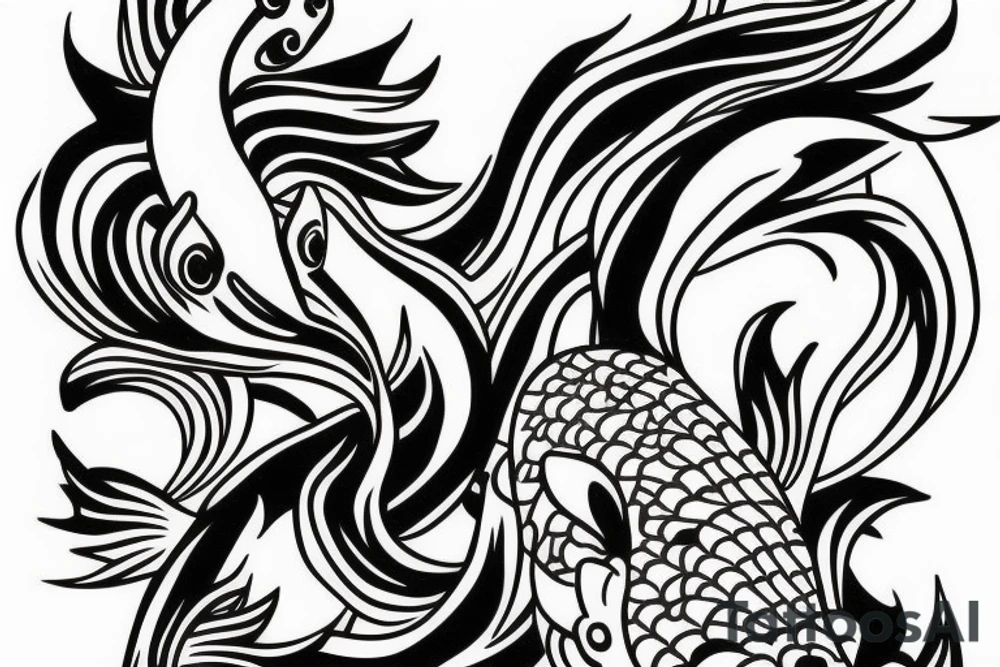Monkey riding a koi fish tattoo idea