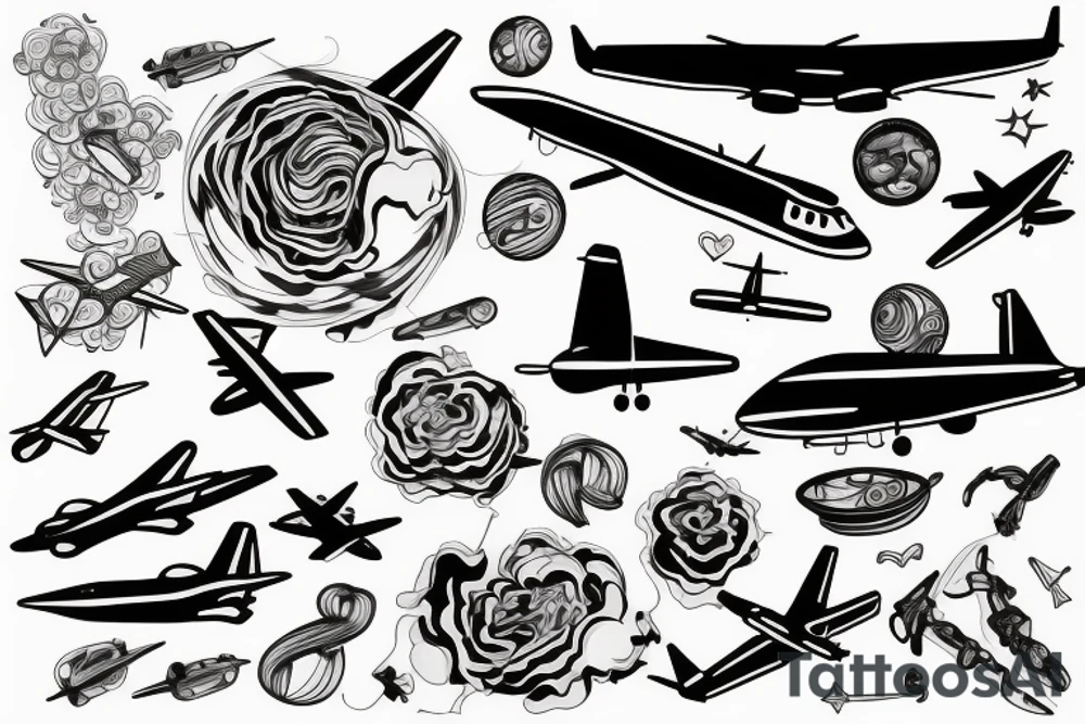 plane, contour tattoo idea