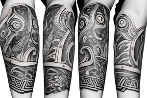 Arm tattoo wich represents justice and freedom with a greek mitical style tattoo idea