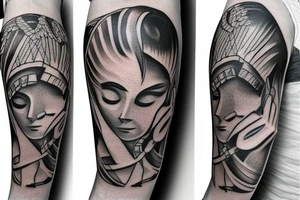 Arm tattoo wich represents justice and freedom with a greek mitical style athenea tattoo idea