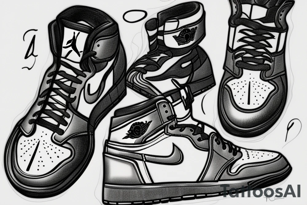 michael jordan with wings and jordan 1 shoes tattoo idea
