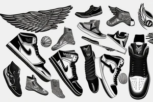 michael jordan with wings and jordan 1 shoes tattoo idea