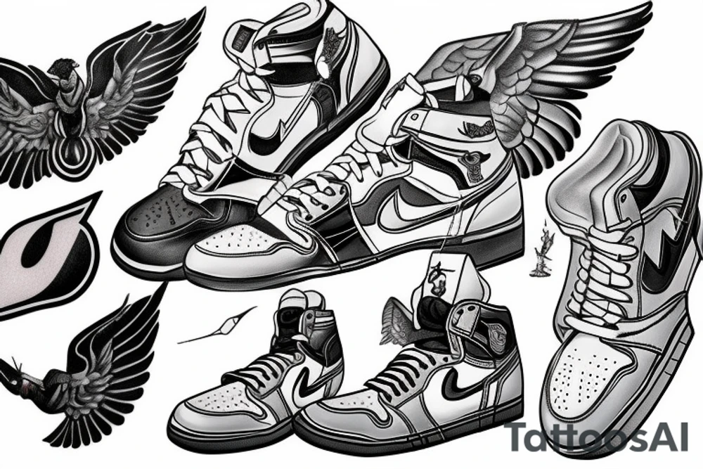 michael jordan with wings and jordan 1 shoes tattoo idea