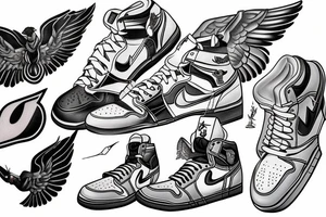 michael jordan with wings and jordan 1 shoes tattoo idea