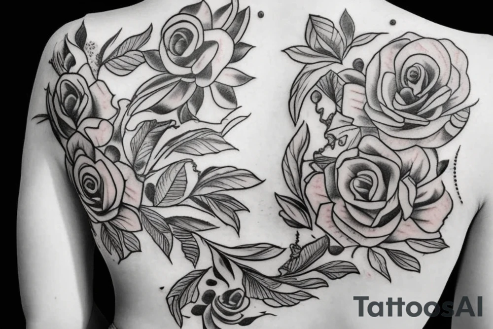 Spine tattoo flowers and ocean tattoo idea