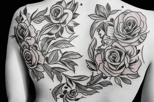 Spine tattoo flowers and ocean tattoo idea