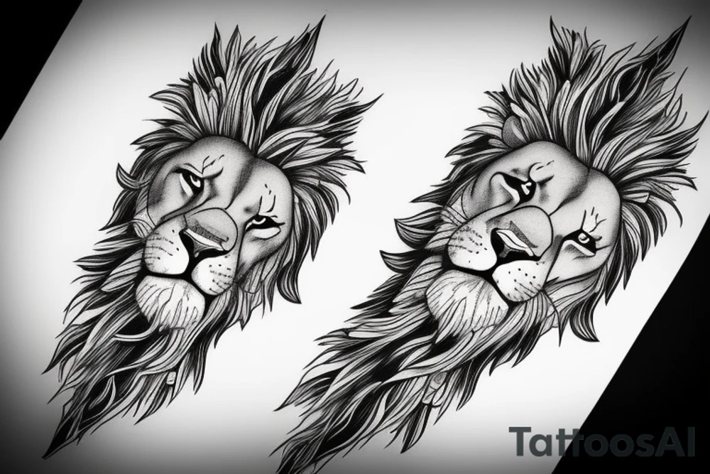 Lion that is half geometric half realistic tattoo idea