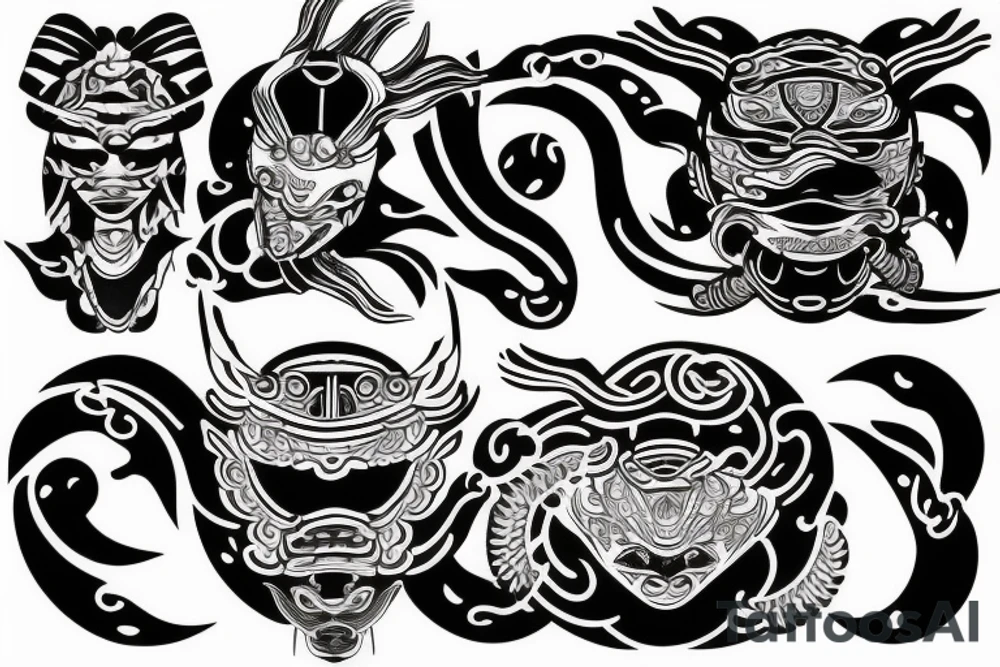 Korean turtle ship and traditional korean masks tattoo idea