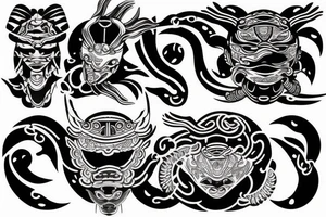 Korean turtle ship and traditional korean masks tattoo idea