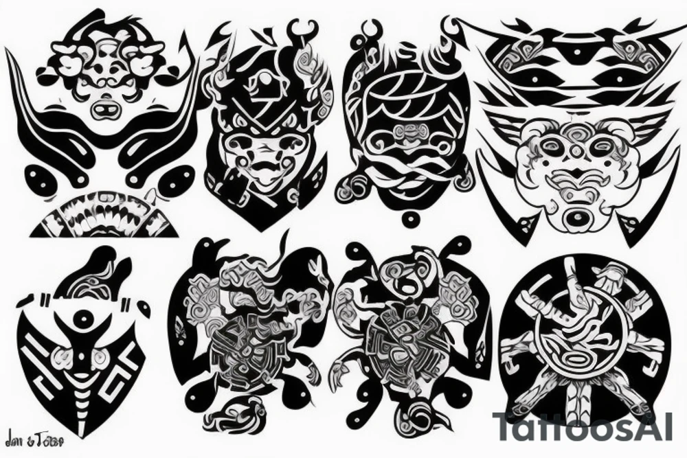 Korean turtle ship and traditional korean masks tattoo idea
