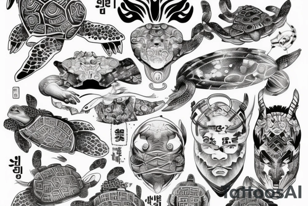 Korean turtle ship and korean traditional masks tattoo idea