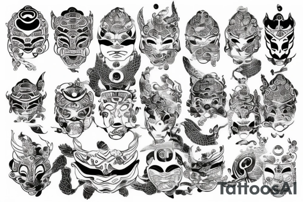 Korean turtle ship and korean traditional masks tattoo idea