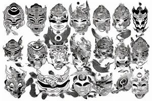 Korean turtle ship and korean traditional masks tattoo idea