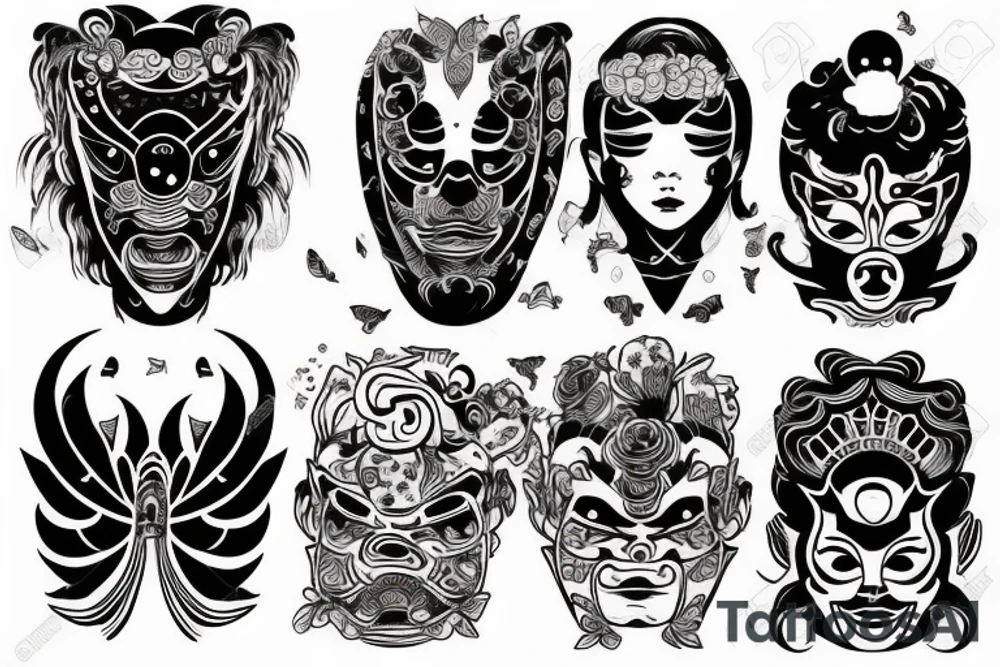 korean traditional masks tattoo idea