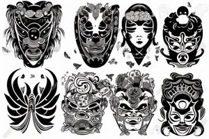 korean traditional masks tattoo idea