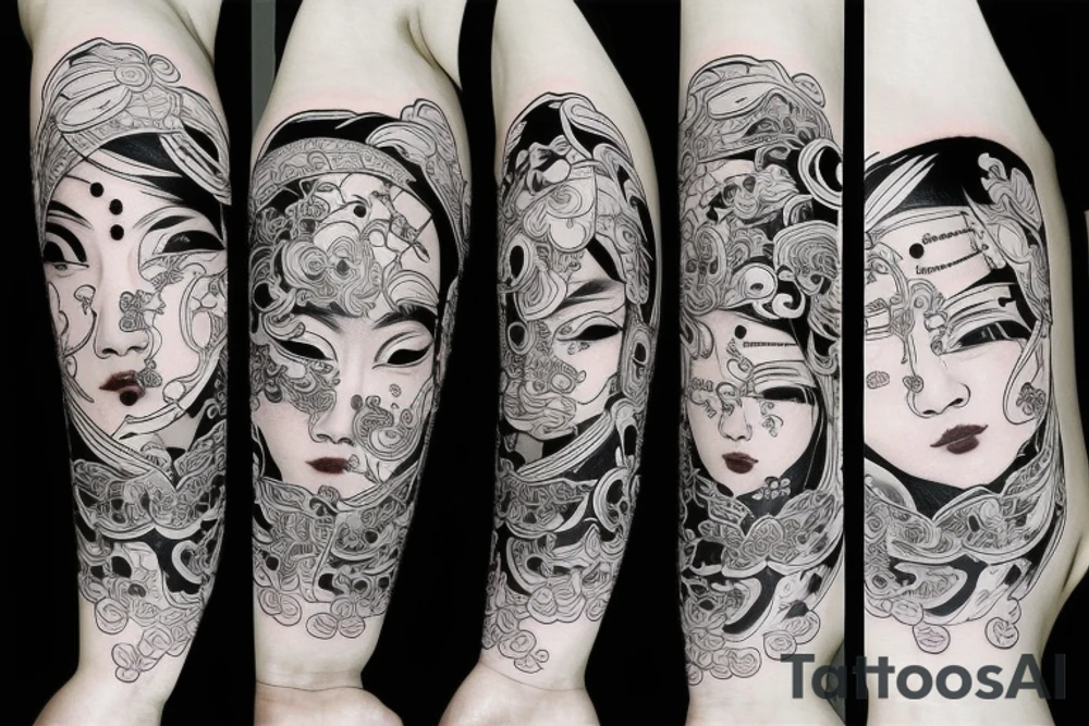 korean traditional masks tattoo idea