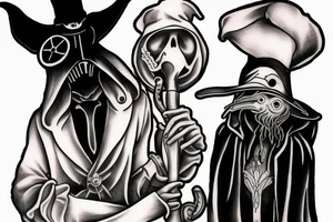 Plague doctor with a ghost shadow behind him tattoo idea