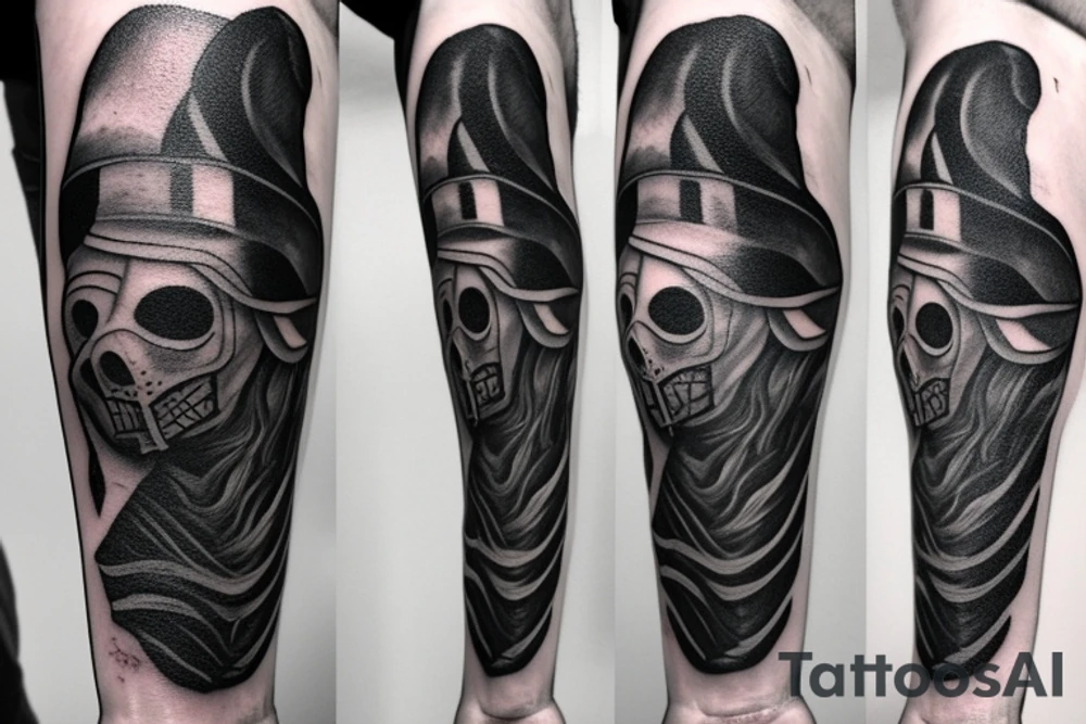 Plague doctor with a ghost shadow behind him tattoo idea