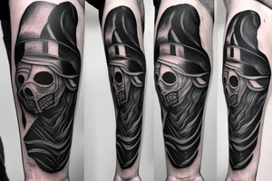 Plague doctor with a ghost shadow behind him tattoo idea