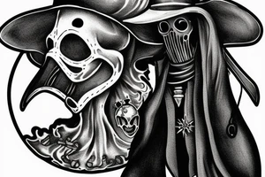 Plague doctor with a ghost behind him tattoo idea