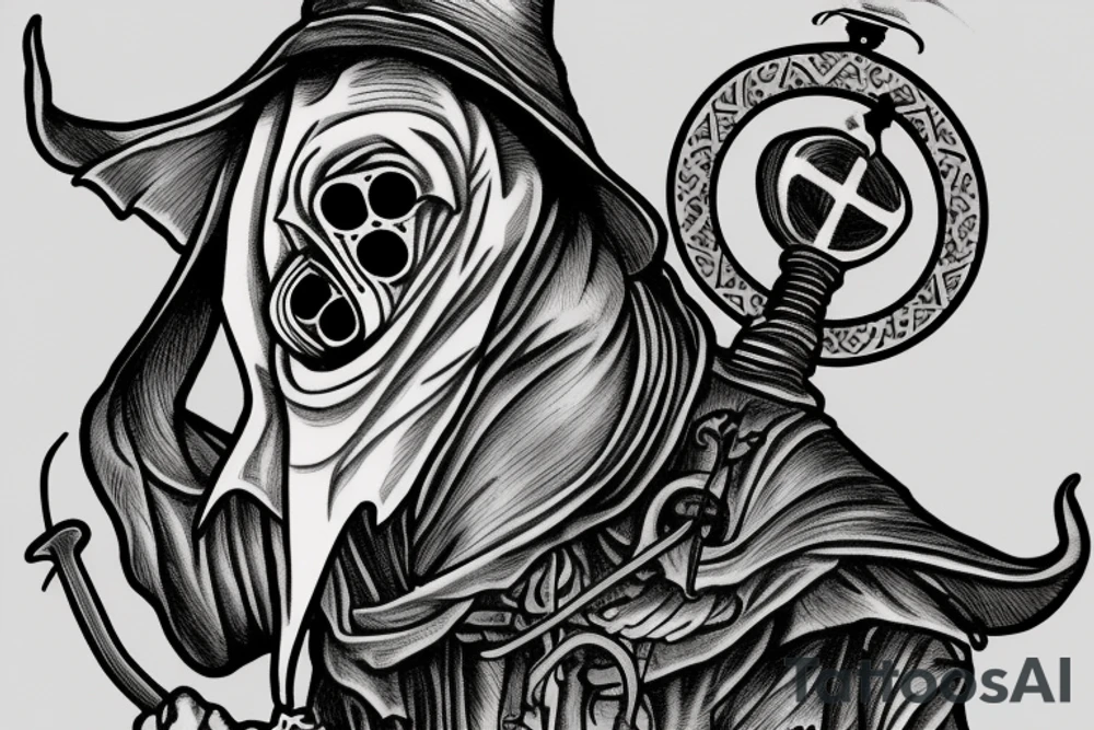 Plague doctor with a ghost behind him tattoo idea