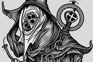 Plague doctor with a ghost behind him tattoo idea