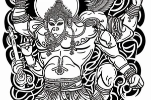 God Hanuman flying in front of a full moon tattoo idea