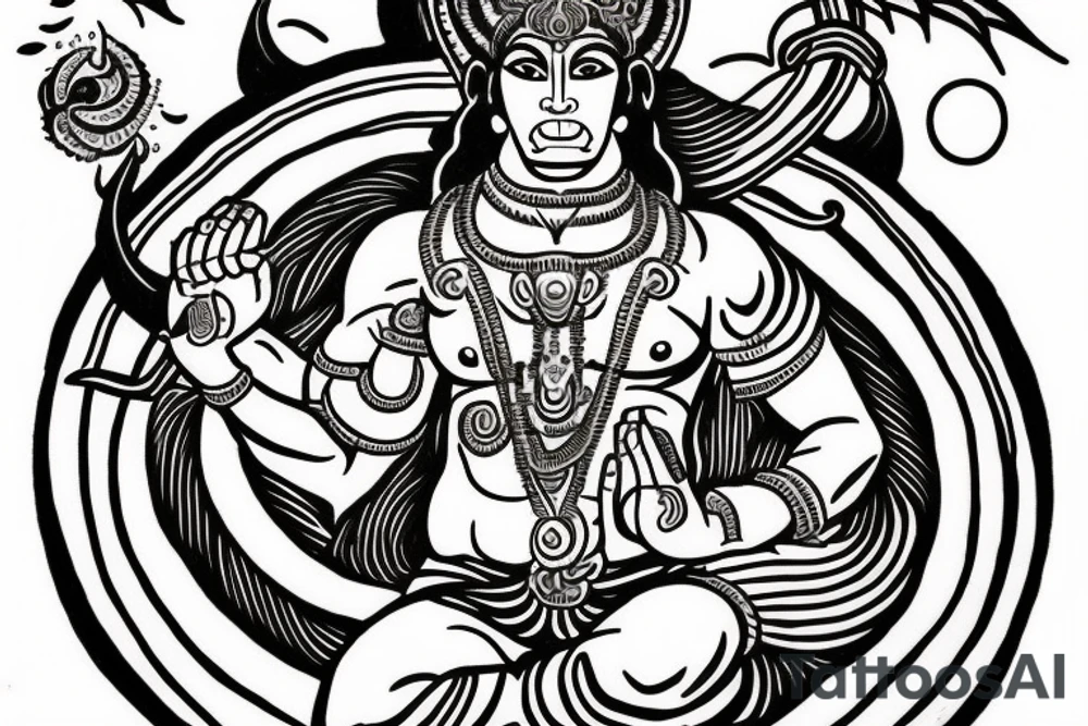 God Hanuman flying in front of a full moon tattoo idea