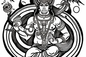 God Hanuman flying in front of a full moon tattoo idea
