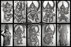 God Hanuman flying in front of a full moon with his weapon tattoo idea